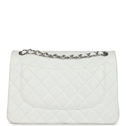 Chanel Jumbo Classic Single Flap Bag White Caviar Silver Hardware