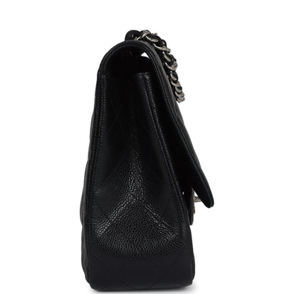 Chanel Jumbo Classic Single Flap Bag Black Caviar Silver Hardware