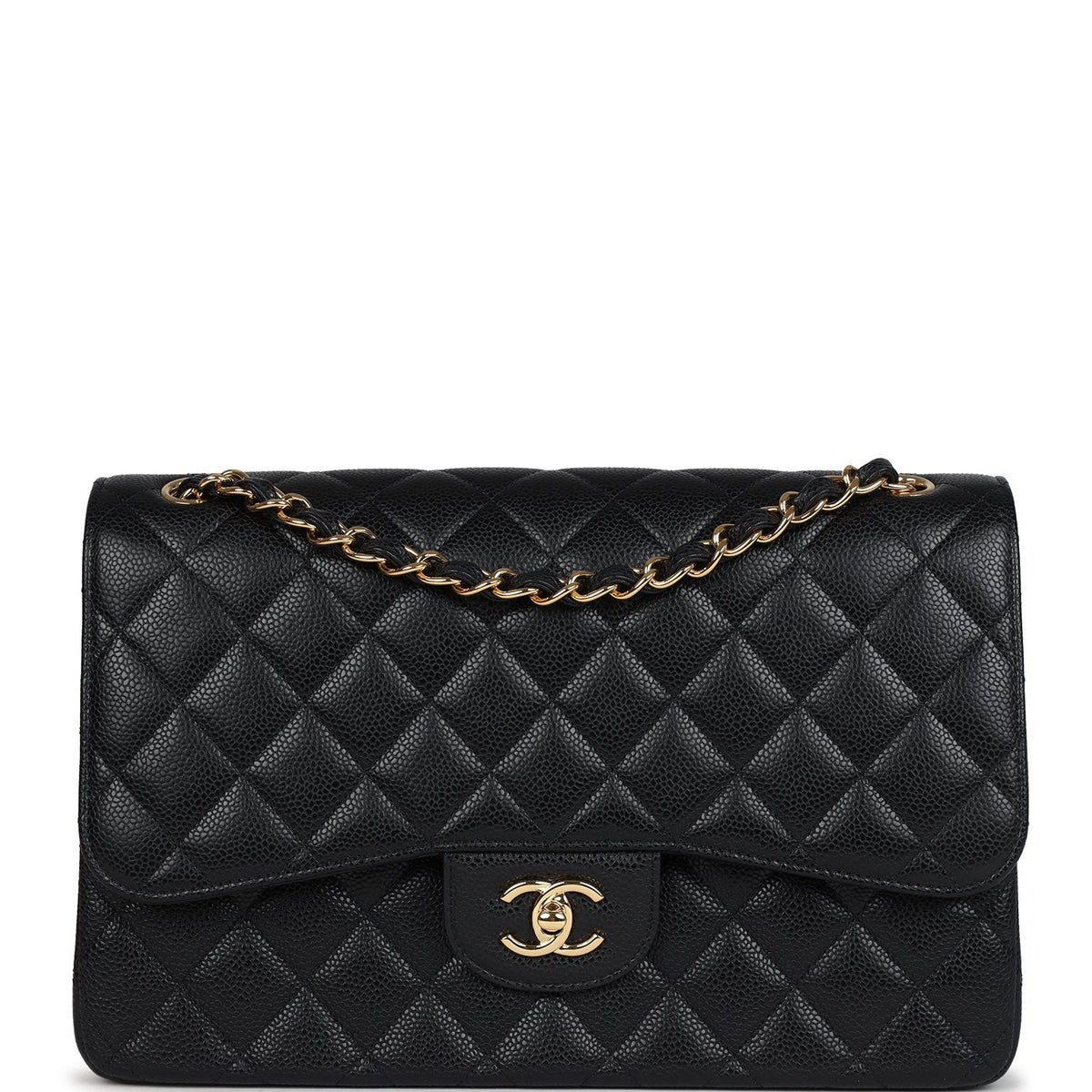 Chanel Jumbo Classic Double Flap Bag Black Caviar Gold Hardware