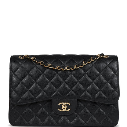 Chanel Jumbo Classic Double Flap Bag Black Caviar Gold Hardware