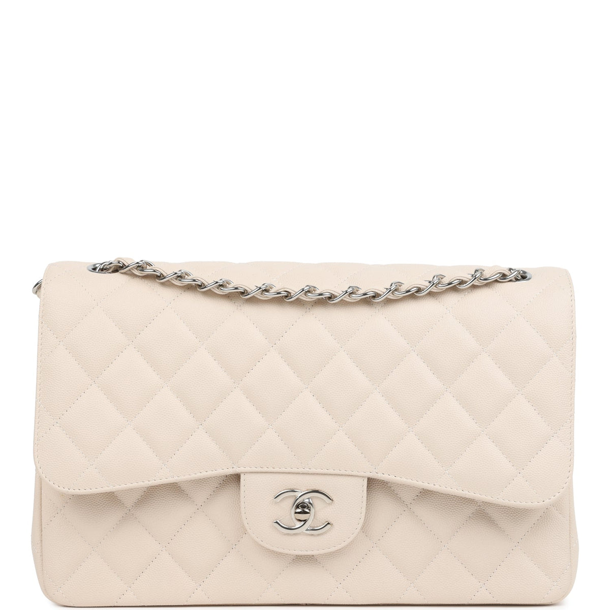 Chanel Jumbo Classic Double Flap Bag Light Beige Caviar Silver Hardware