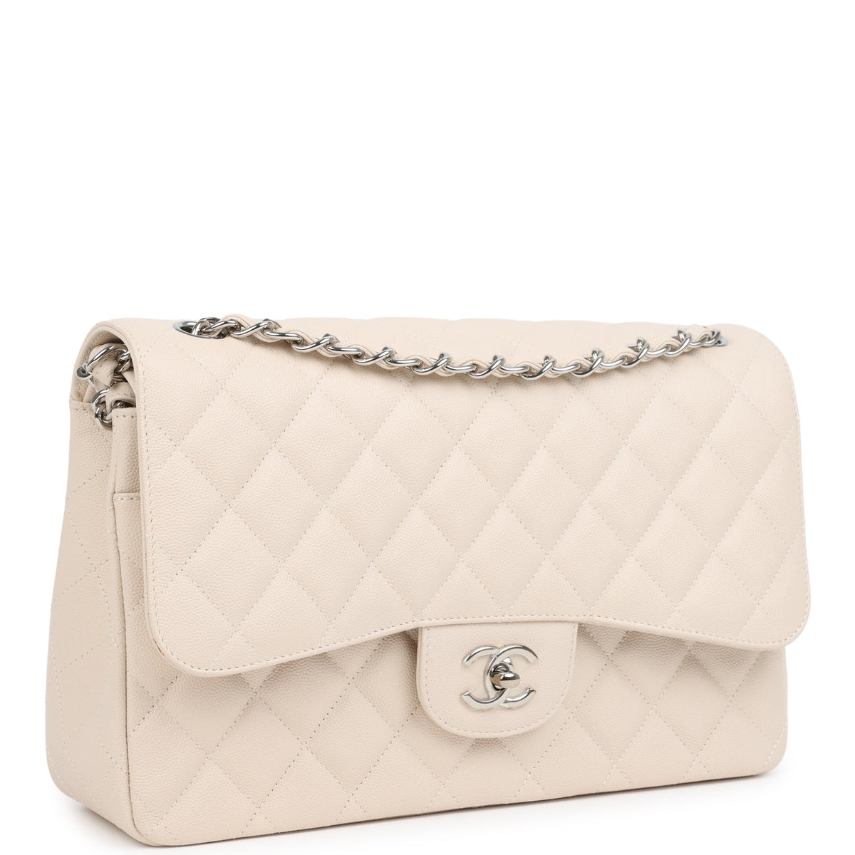 Chanel Jumbo Classic Double Flap Bag Light Beige Caviar Silver Hardware