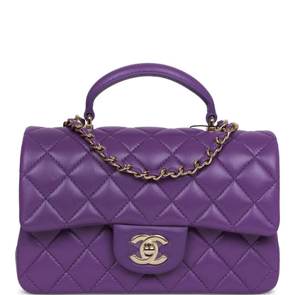 Chanel Mini Rectangular Flap with Top Handle Purple Lambskin Light Gold Hardware
