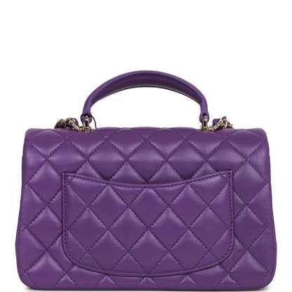Chanel Mini Rectangular Flap with Top Handle Purple Lambskin Light Gold Hardware