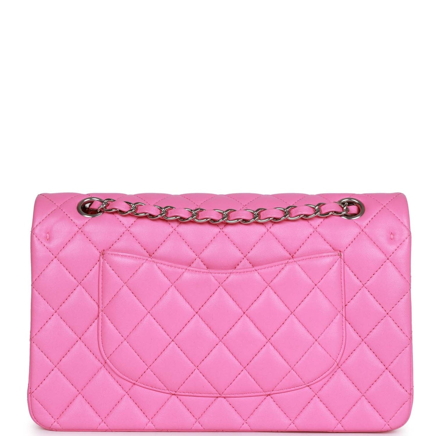 Chanel Medium Classic Double Flap Bag Neon Pink Lambskin Silver Hardware