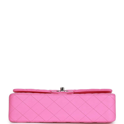Chanel Medium Classic Double Flap Bag Neon Pink Lambskin Silver Hardware