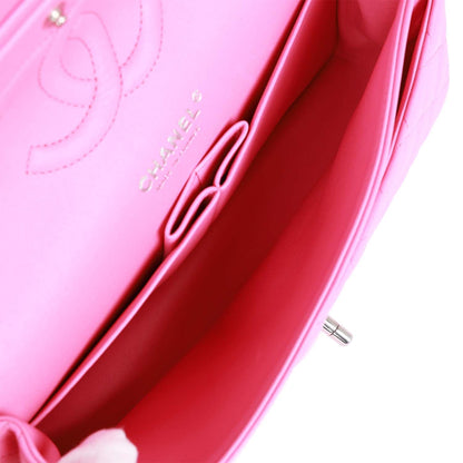Chanel Medium Classic Double Flap Bag Neon Pink Lambskin Silver Hardware