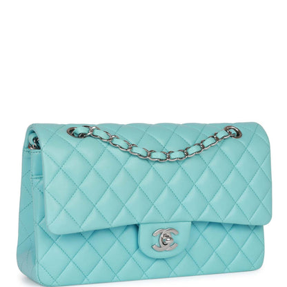 Chanel Medium Classic Double Flap Bag Blue Lambskin Silver Hardware