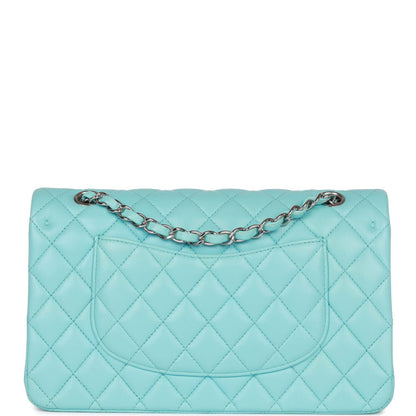 Chanel Medium Classic Double Flap Bag Blue Lambskin Silver Hardware