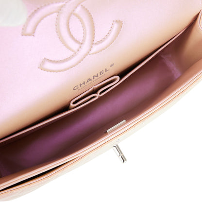 Chanel Medium Classic Double Flap Bag Pink Iridescent Lambskin Silver Hardware