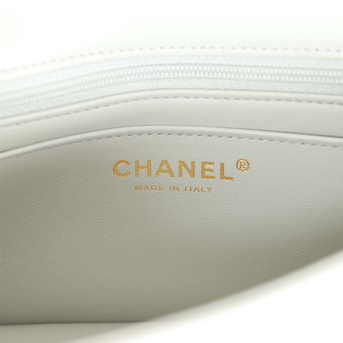 Chanel Mini Rectangular Flap Bag Light Grey Lambskin Light Gold Hardware