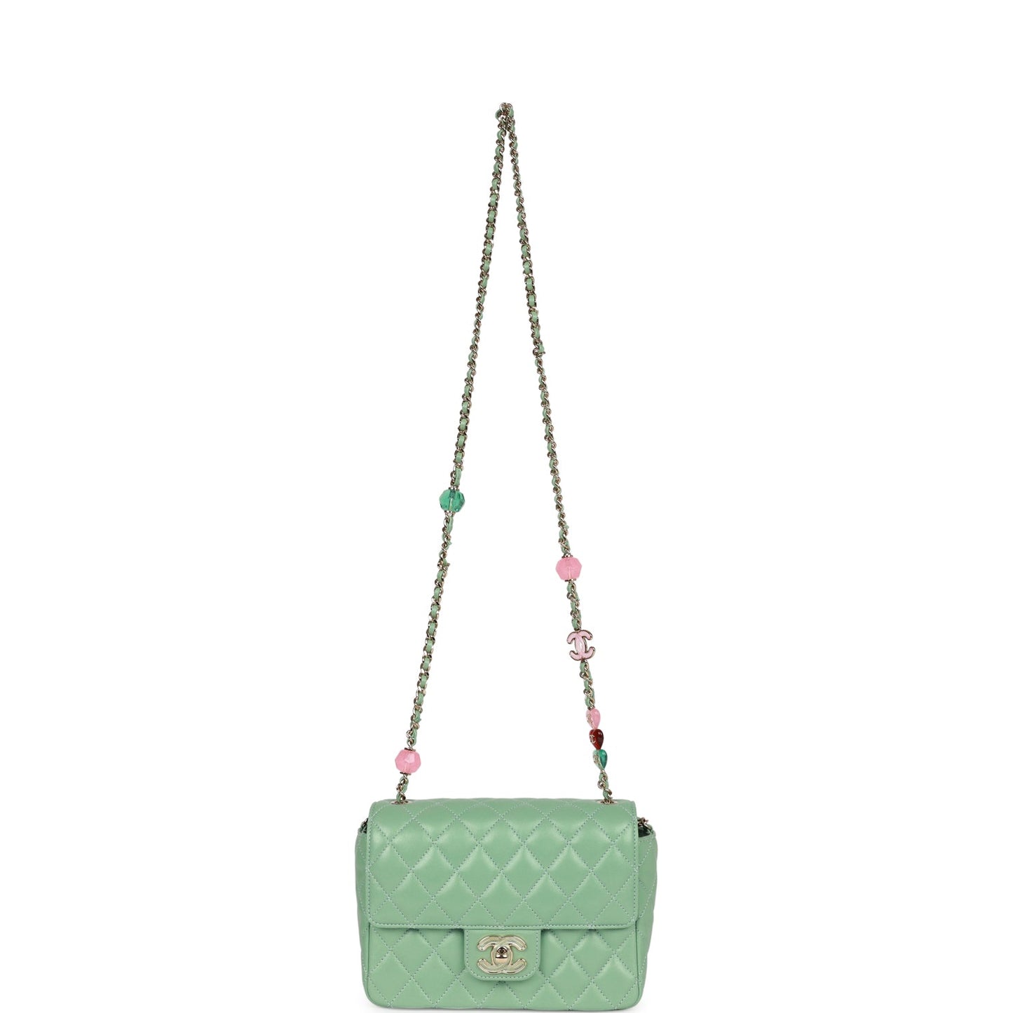 Chanel Candy Heart Mini Flap Bag Turquoise Lambskin Enamel and Light Gold Hardware