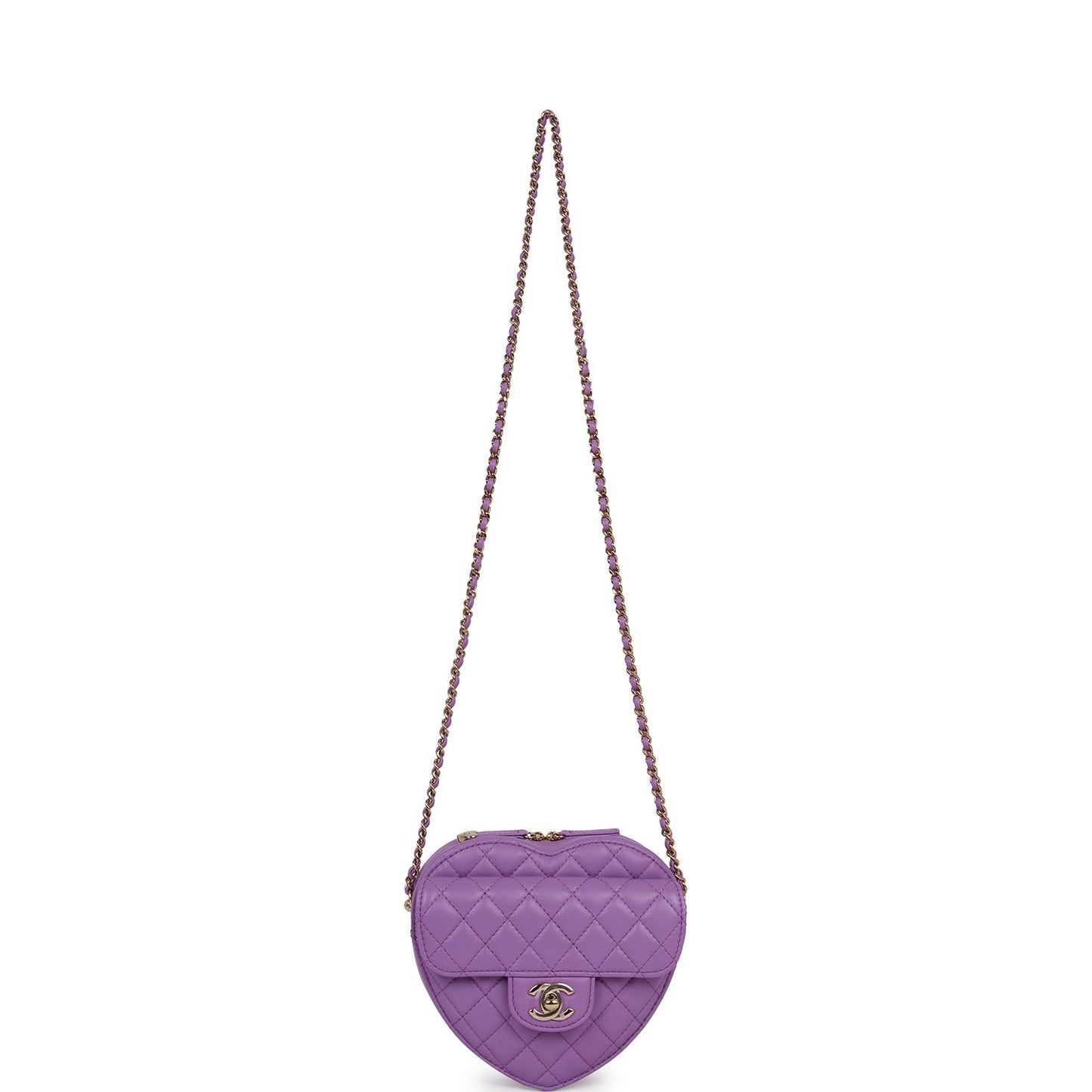 Chanel CC In Love Large Heart Bag Purple Lambskin Light Gold Hardware