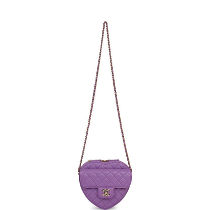 Chanel CC In Love Large Heart Bag Purple Lambskin Light Gold Hardware