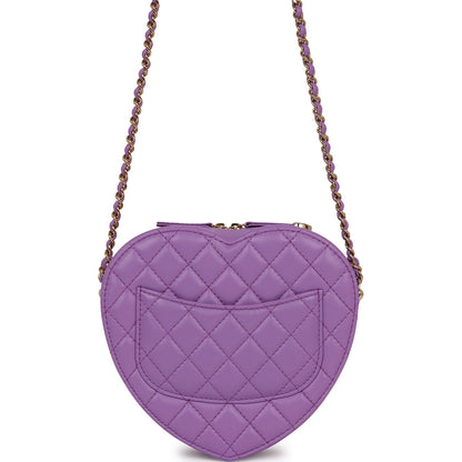 Chanel CC In Love Large Heart Bag Purple Lambskin Light Gold Hardware