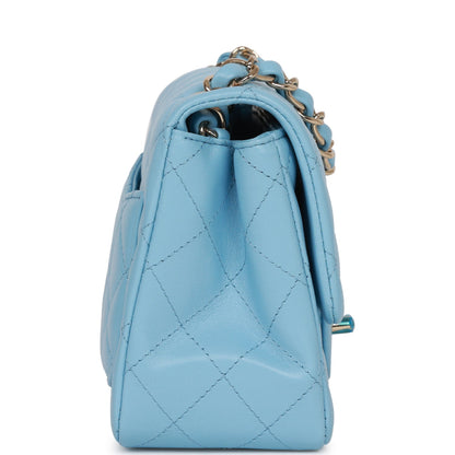 Chanel Mini Square Flap Bag Blue Lambskin Light Gold Hardware