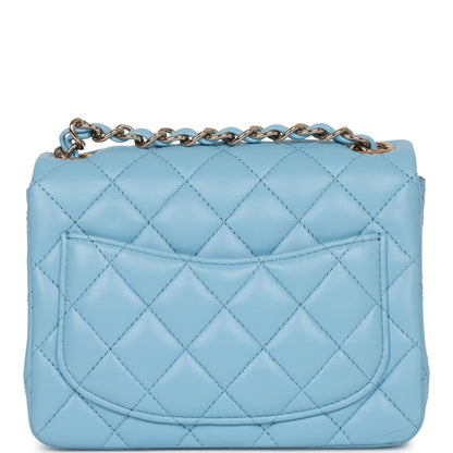 Chanel Mini Square Flap Bag Blue Lambskin Light Gold Hardware