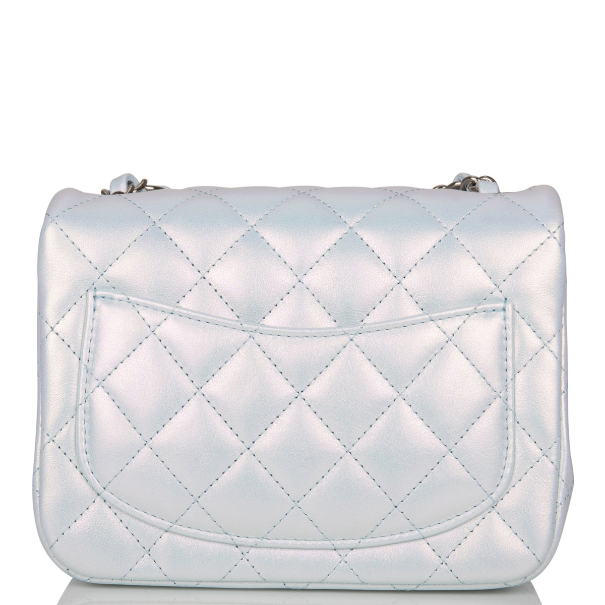 Chanel Mini Square Flap Bag Blue Iridescent Lambskin Silver Hardware
