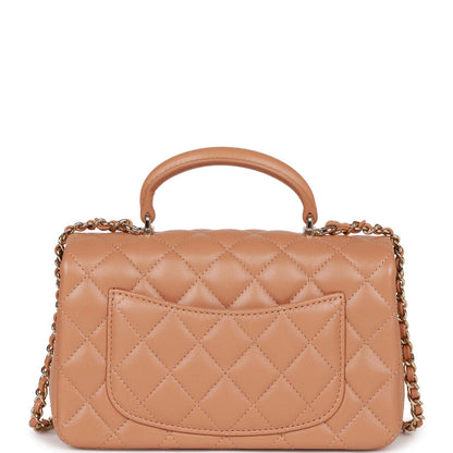 Chanel Mini Rectangular Flap with Top Handle Caramel Lambskin Light Gold Hardware