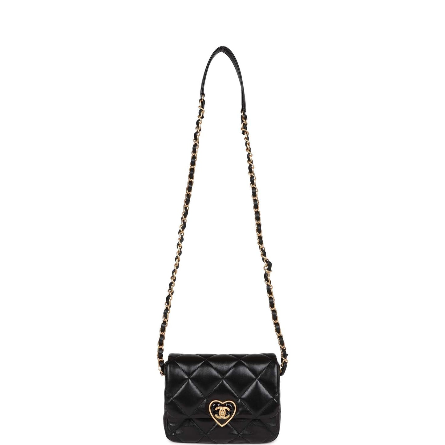 Chanel Heart Mini Flap Bag Black Lambskin Antique Gold Hardware