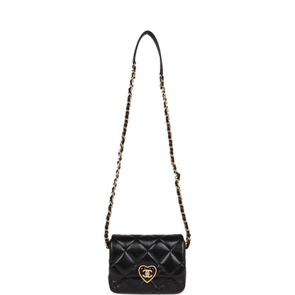 Chanel Heart Mini Flap Bag Black Lambskin Antique Gold Hardware