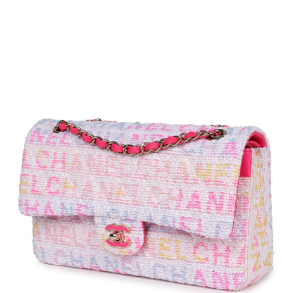 Chanel Medium Classic Double Flap Multicolor Tweed Light Gold Hardware