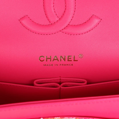 Chanel Medium Classic Double Flap Multicolor Tweed Light Gold Hardware