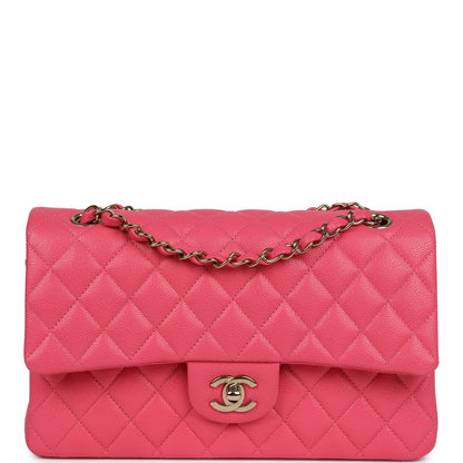 Chanel Medium Classic Double Flap Hot Pink Shiny Caviar Light Gold Hardware