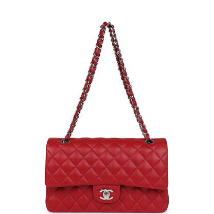 Chanel Medium Classic Double Flap Bag Red Lambskin Silver Hardware