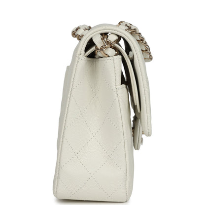 Chanel Medium Classic Double Flap White Caviar Light Gold Hardware