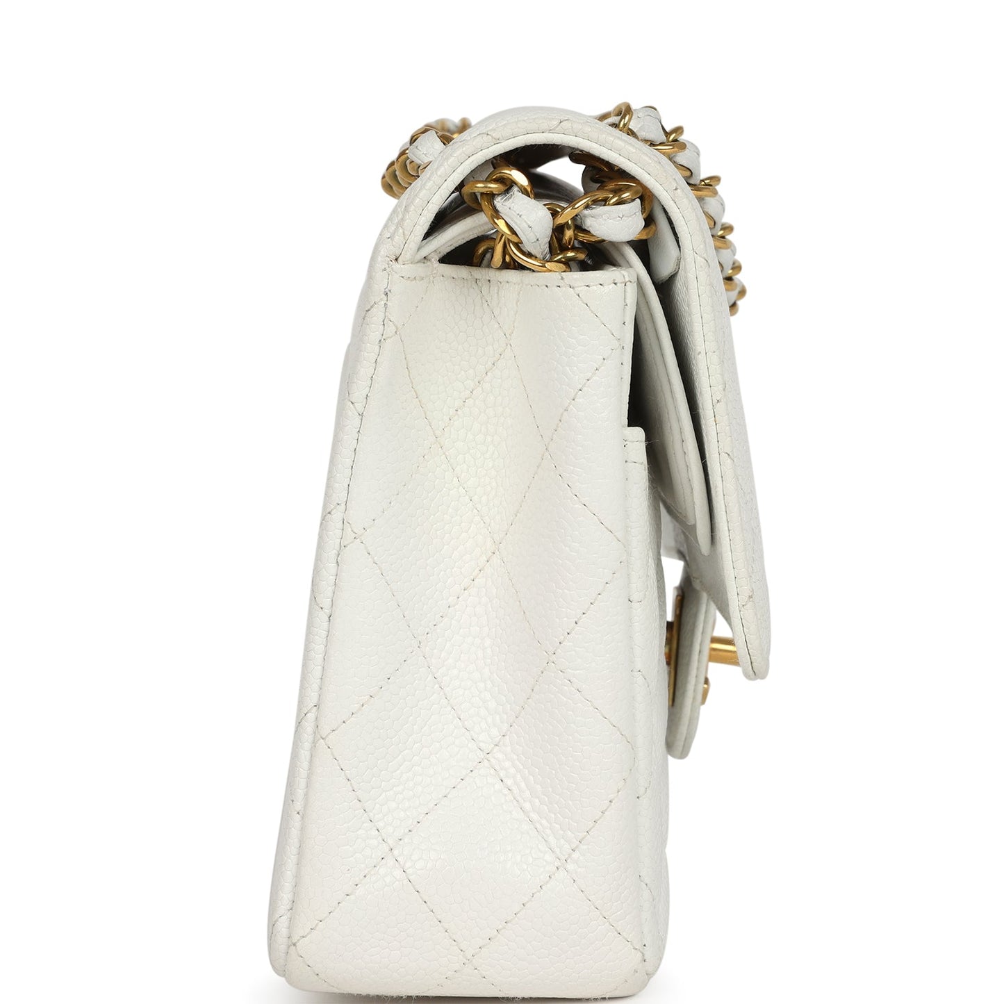 Vintage Chanel Medium Classic Double Flap White Caviar Gold Hardware