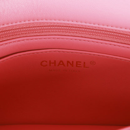 Chanel Mini Rectangular Flapbag with Top Handle Pink Lambskin Light Gold Hardware