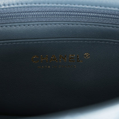 Chanel Mini Rectangular Flap with Top Handle Blue Lambskin Light Gold Hardware