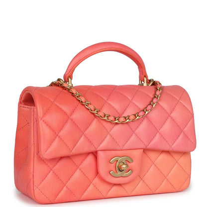 Chanel Mini Rectangular Top Handle Coral Ombre Lambskin Aged Gold Hardware