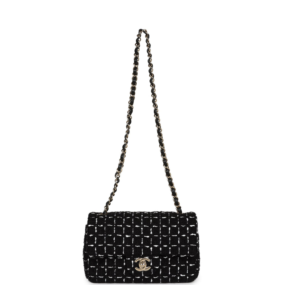 Chanel Mini Classic Rectangular Flap Black and White Tweed Gold Hardware
