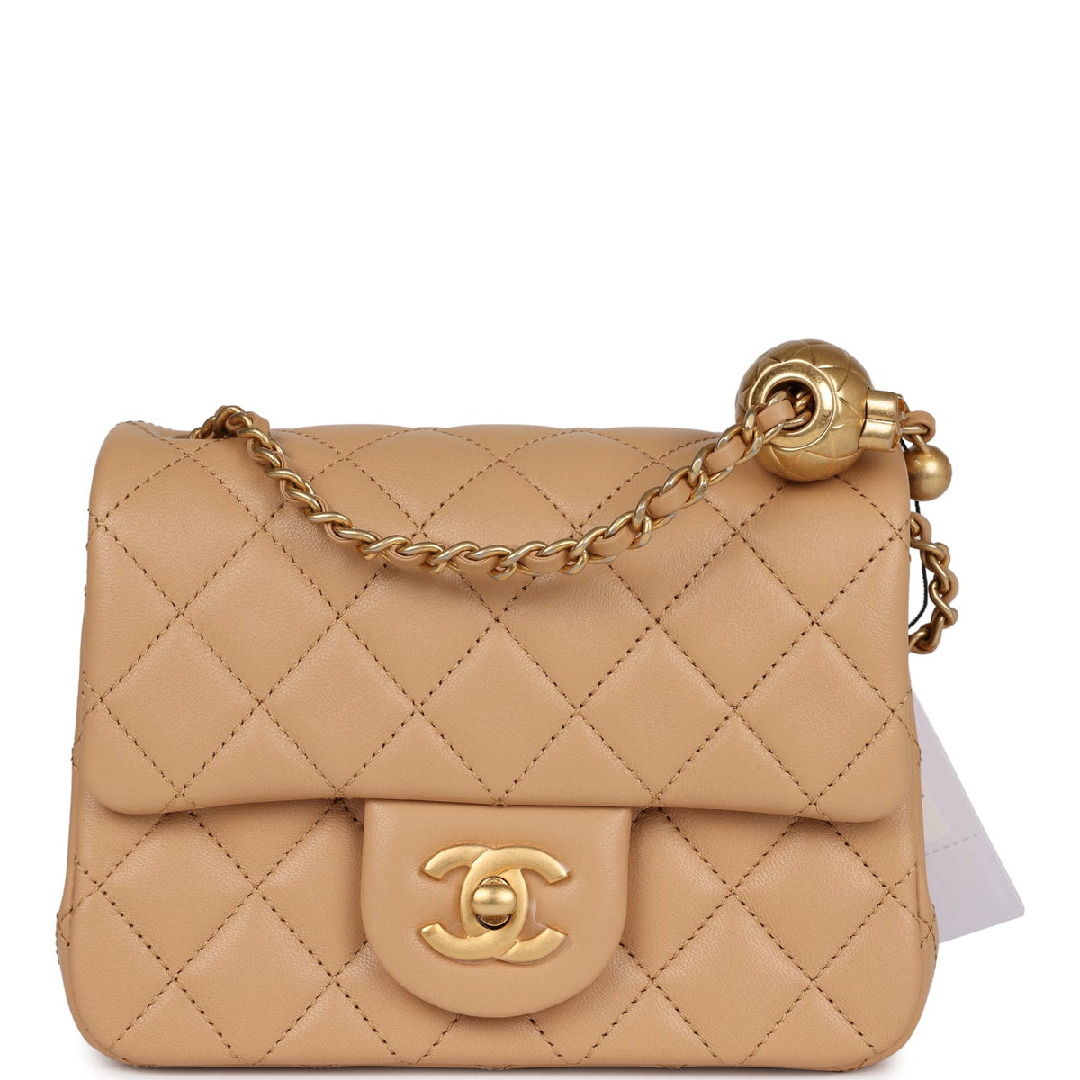 Chanel Pearl Crush Mini Square Flap Beige Lambskin Brushed Gold Hardware