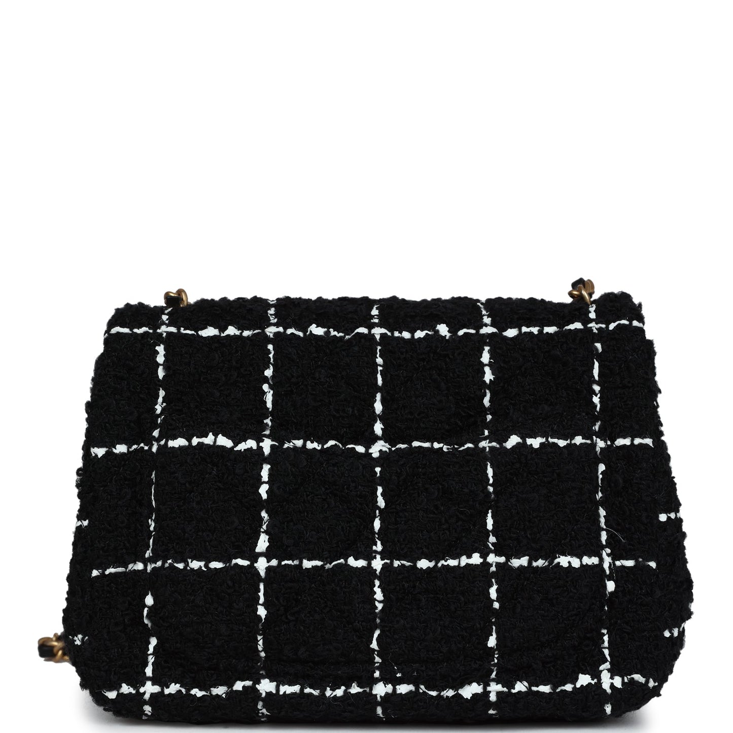 Chanel Pearl Crush Mini Square Flap Bag White and Black Tweed Antique Gold Hardware