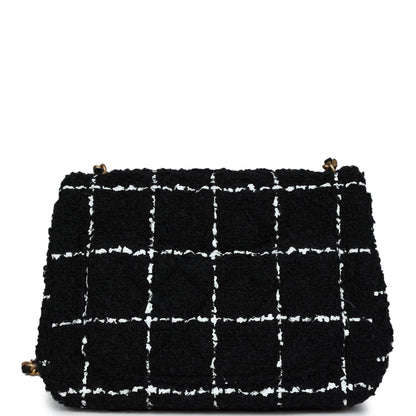 Chanel Pearl Crush Mini Square Flap Bag White and Black Tweed Antique Gold Hardware