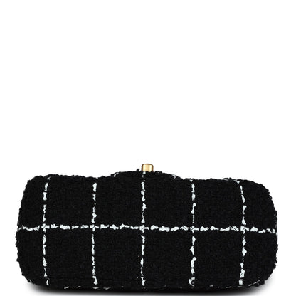 Chanel Pearl Crush Mini Square Flap Bag White and Black Tweed Antique Gold Hardware