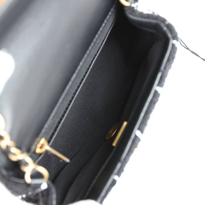 Chanel Pearl Crush Mini Square Flap Bag White and Black Tweed Antique Gold Hardware
