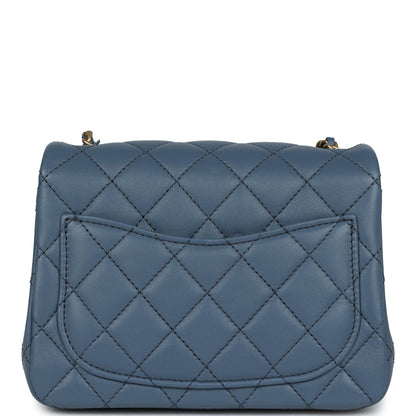Chanel Pearl Crush Mini Square Flap Bag Blue Lambskin Antique Gold Hardware