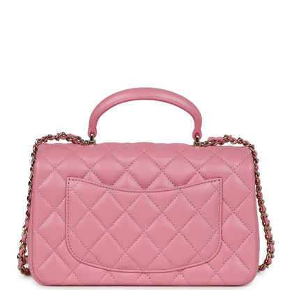 Chanel Mini Rectangular Flap Top Handle Dark Pink Lambskin Light Gold Hardware