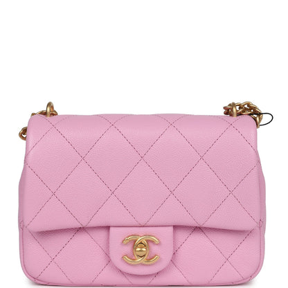 Chanel Mini Sweetheart Crush Square Flap Bag Pink Caviar Aged Gold Hardware