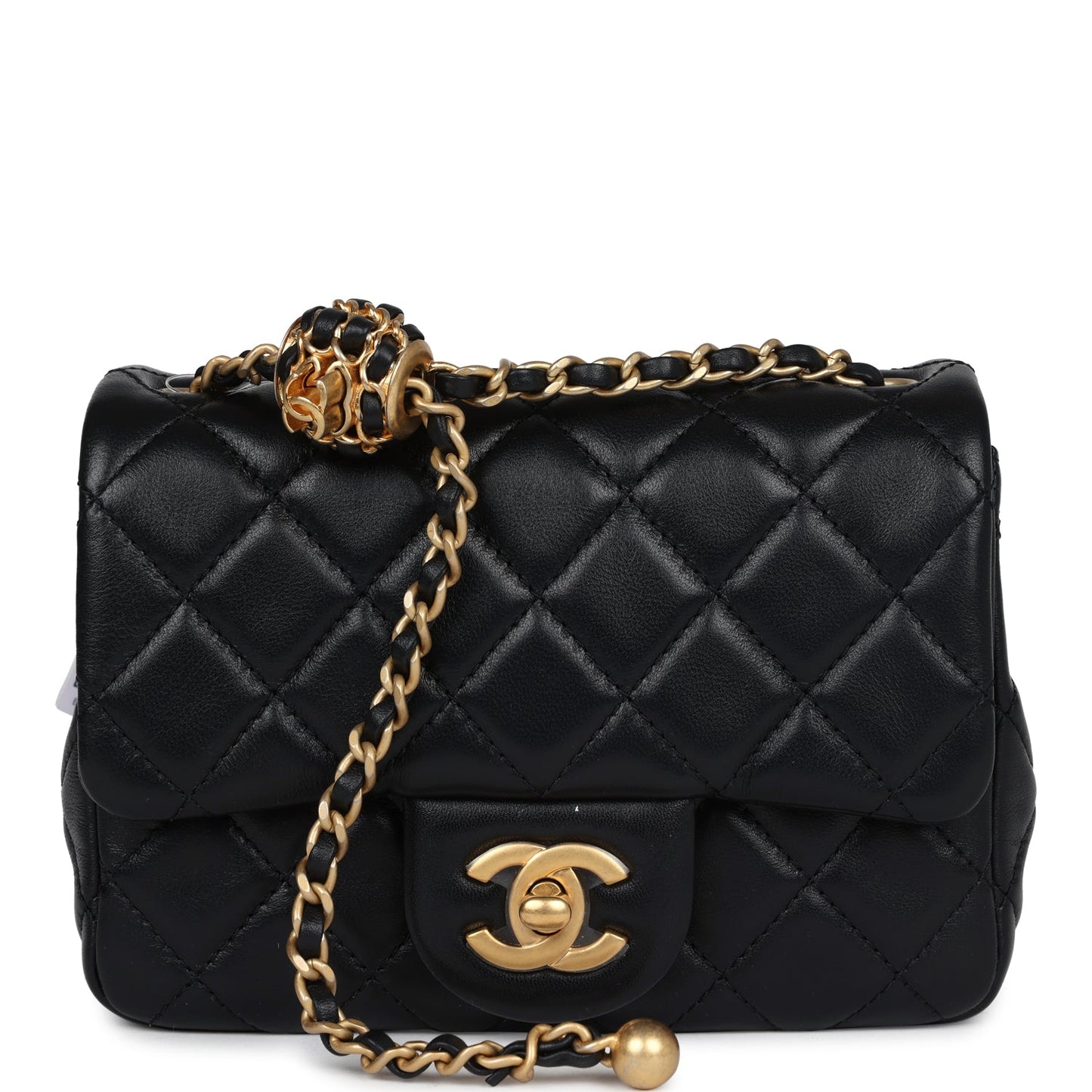 Chanel Mini Square Pearl Crush Flap Bag Black Lambskin Anitque Gold Hardware
