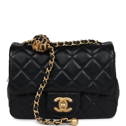 Chanel Mini Square Pearl Crush Flap Bag Black Lambskin Anitque Gold Hardware