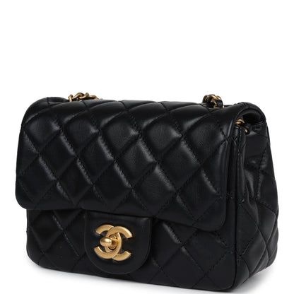 Chanel Mini Square Pearl Crush Flap Bag Black Lambskin Anitque Gold Hardware