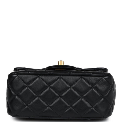 Chanel Mini Square Pearl Crush Flap Bag Black Lambskin Anitque Gold Hardware