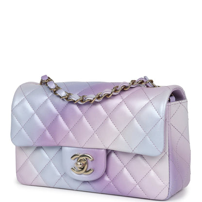 Chanel Mini Rectangular Flap Bag Purple Ombre Lambskin Light Gold Hardware