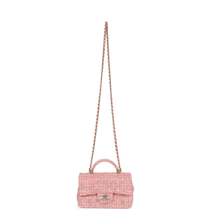 Chanel Mini Rectangular Top Handle Flap Bag Coral Tweed Light Gold Hardware
