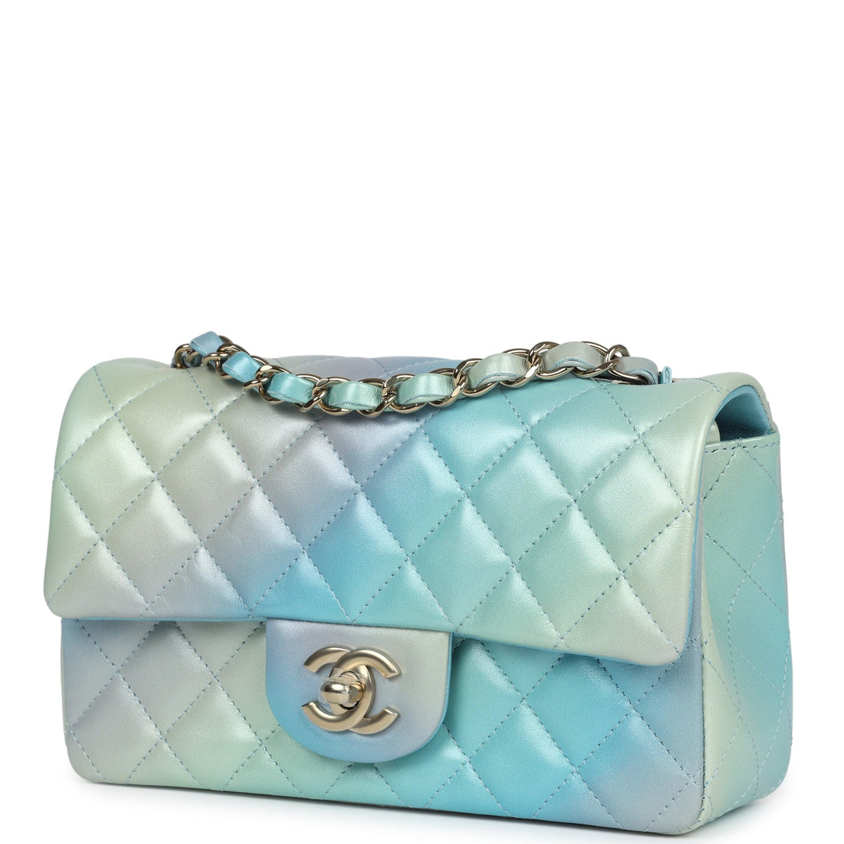 Chanel Mini Rectangular Flap Bag Iridescent Ombre Lambskin Light Gold Hardware